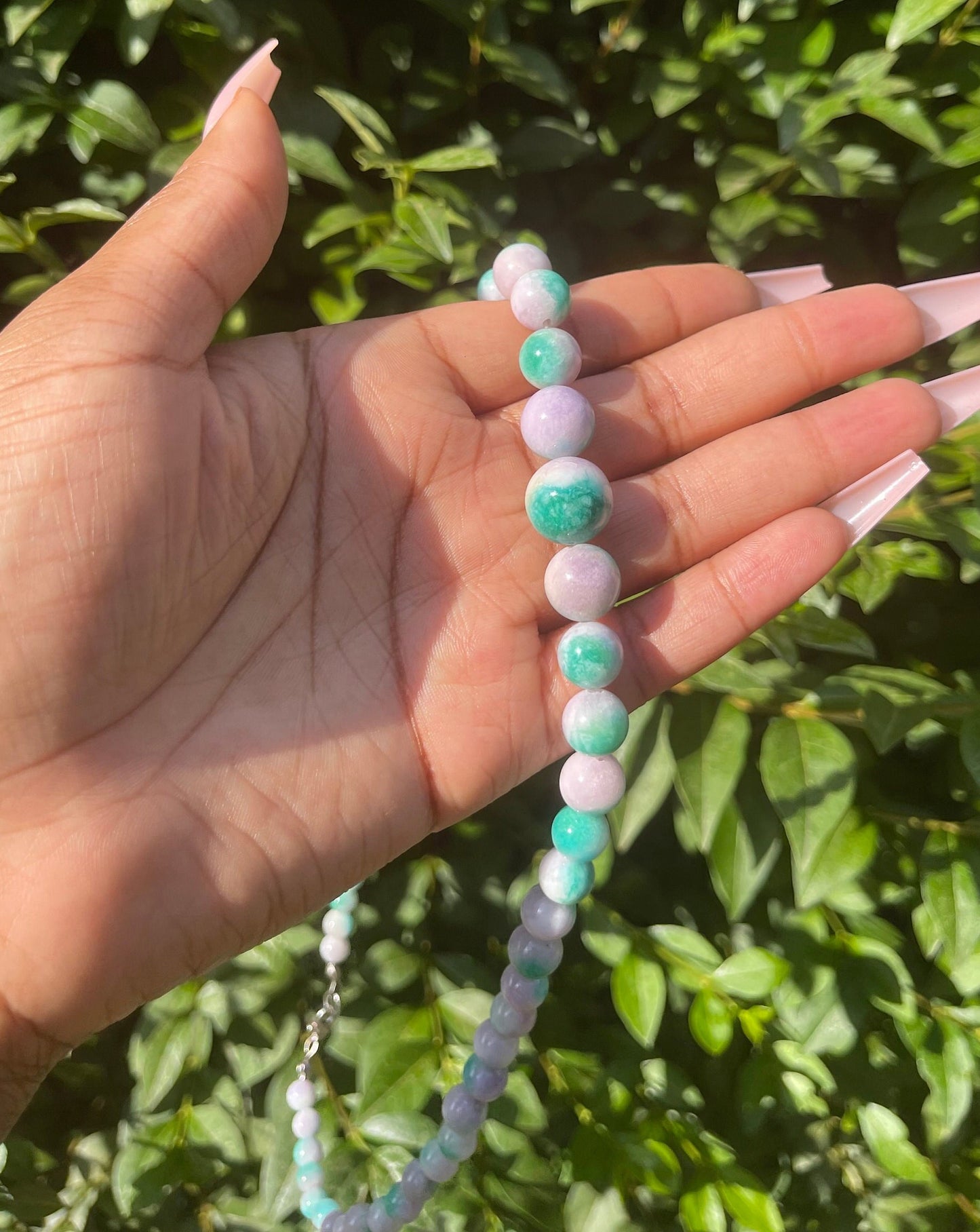 Pink Green Jade Necklace, Crystal Necklace, Big Beaded Necklace, Healing Crystals, Bold Statement Jewelry, Gemstone Jewelry, Unique Gifts