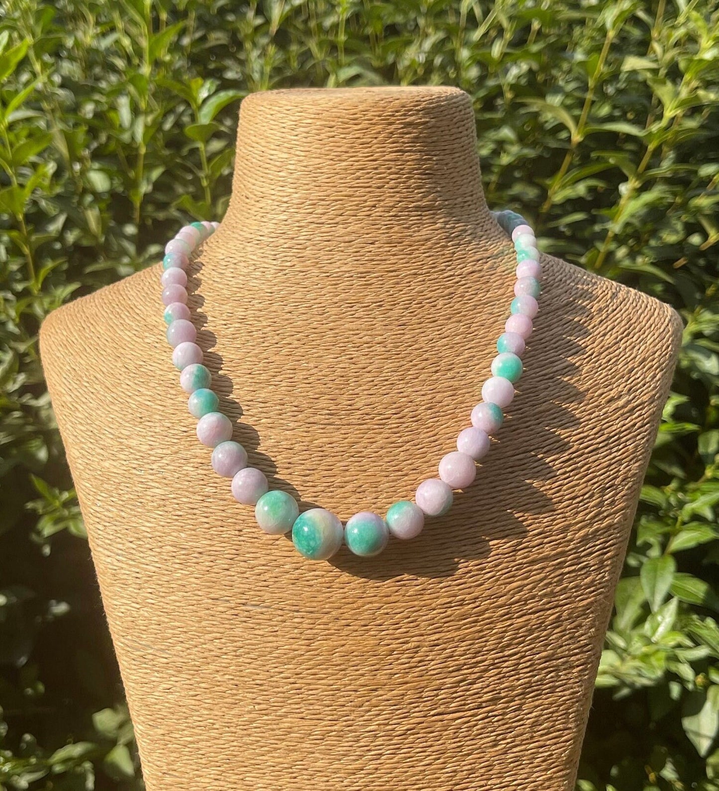 Pink Green Jade Necklace, Crystal Necklace, Big Beaded Necklace, Healing Crystals, Bold Statement Jewelry, Gemstone Jewelry, Unique Gifts