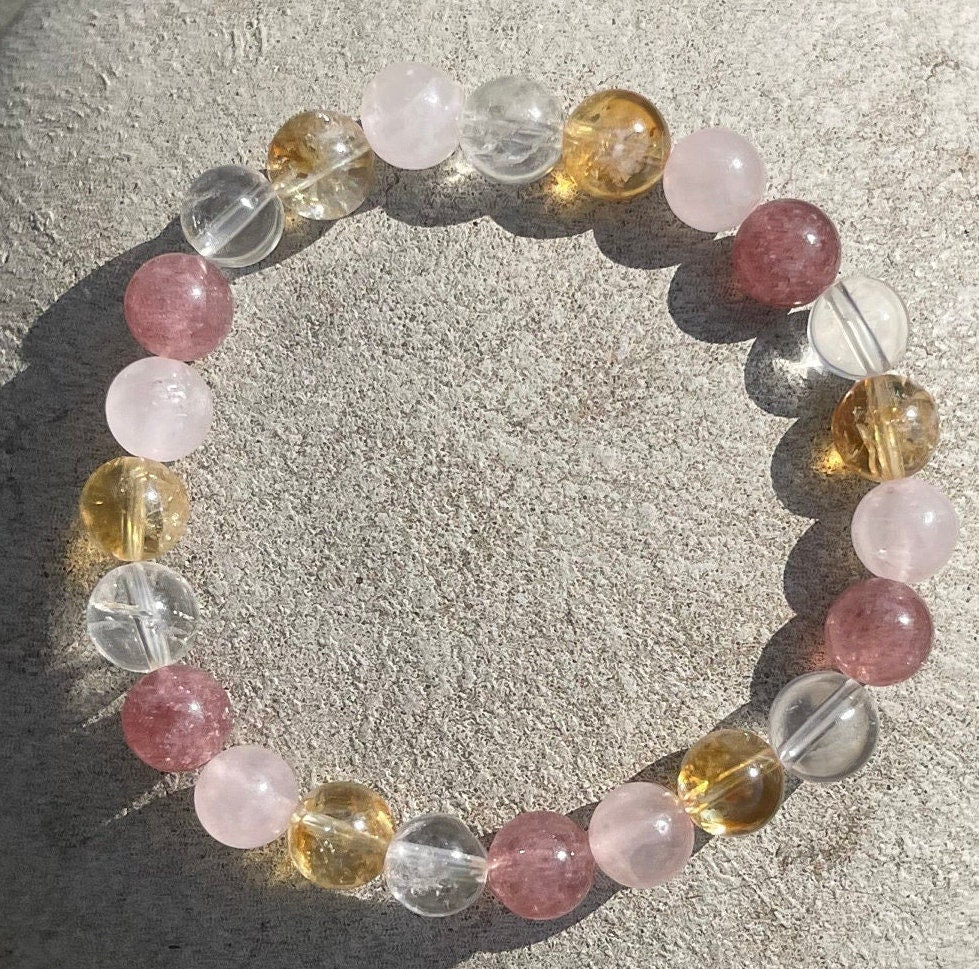 Self Love Bracelet, Healing Crystals, Mixed Quartz, Handmade Bracelets, Chakra Stones, Confidence Crystal Gifts, Rose Quartz, Gift for her