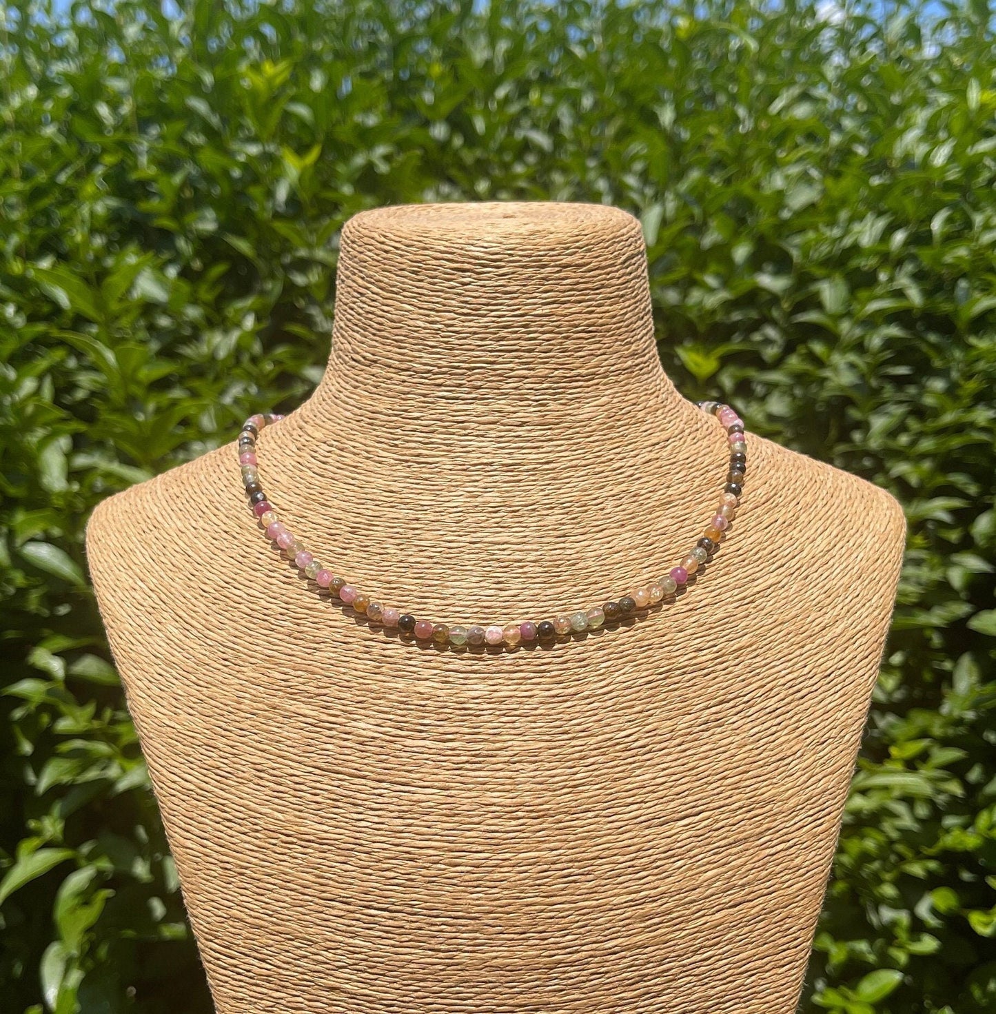 Mixed Tourmaline Necklace, Dainty Crystal, Gemstone Choker, Healing Crystals, Beads, Pink, Multi color,  Crystal Necklace, Natural Stones