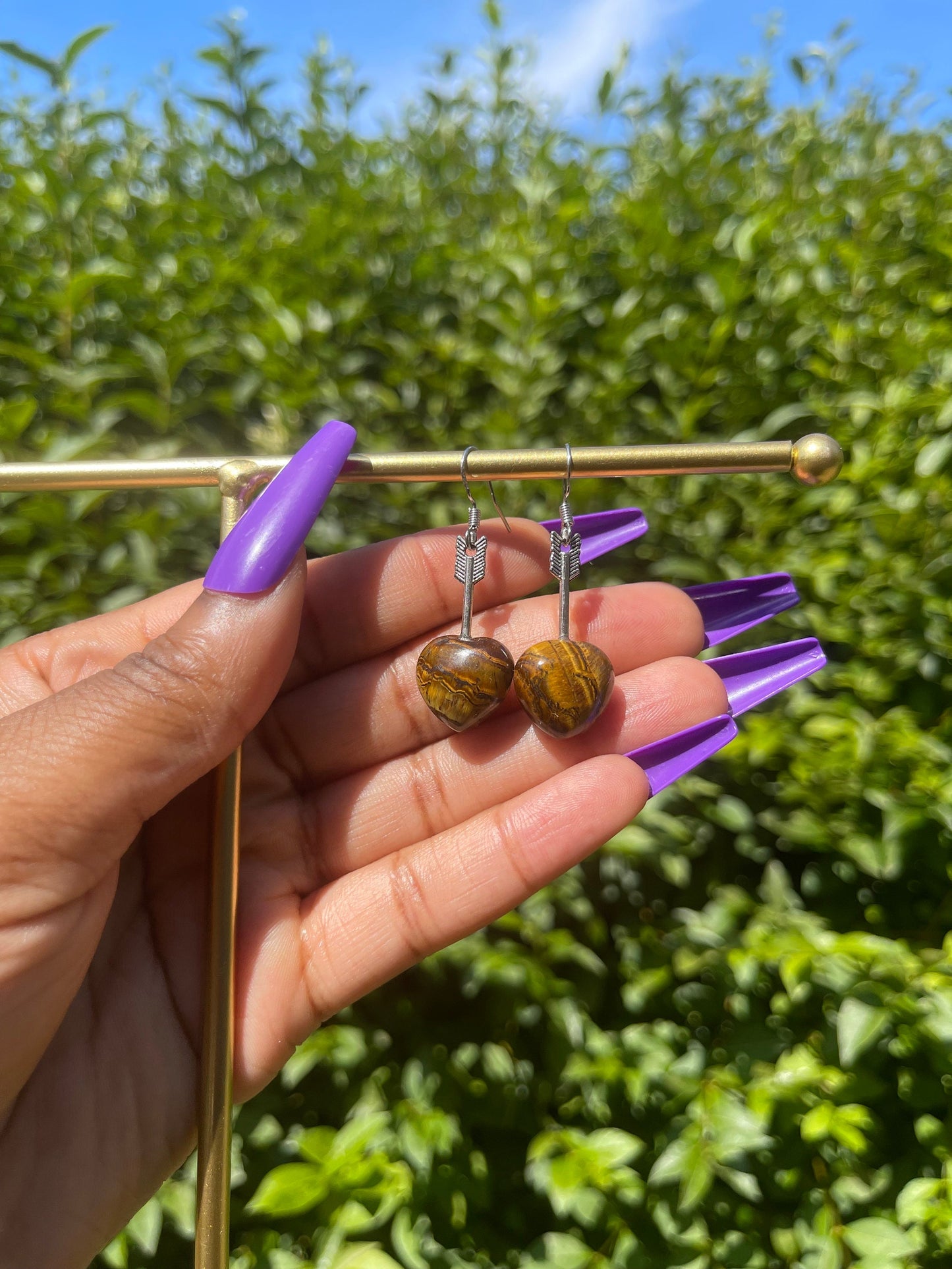 Tiger Eye Heart Earrings