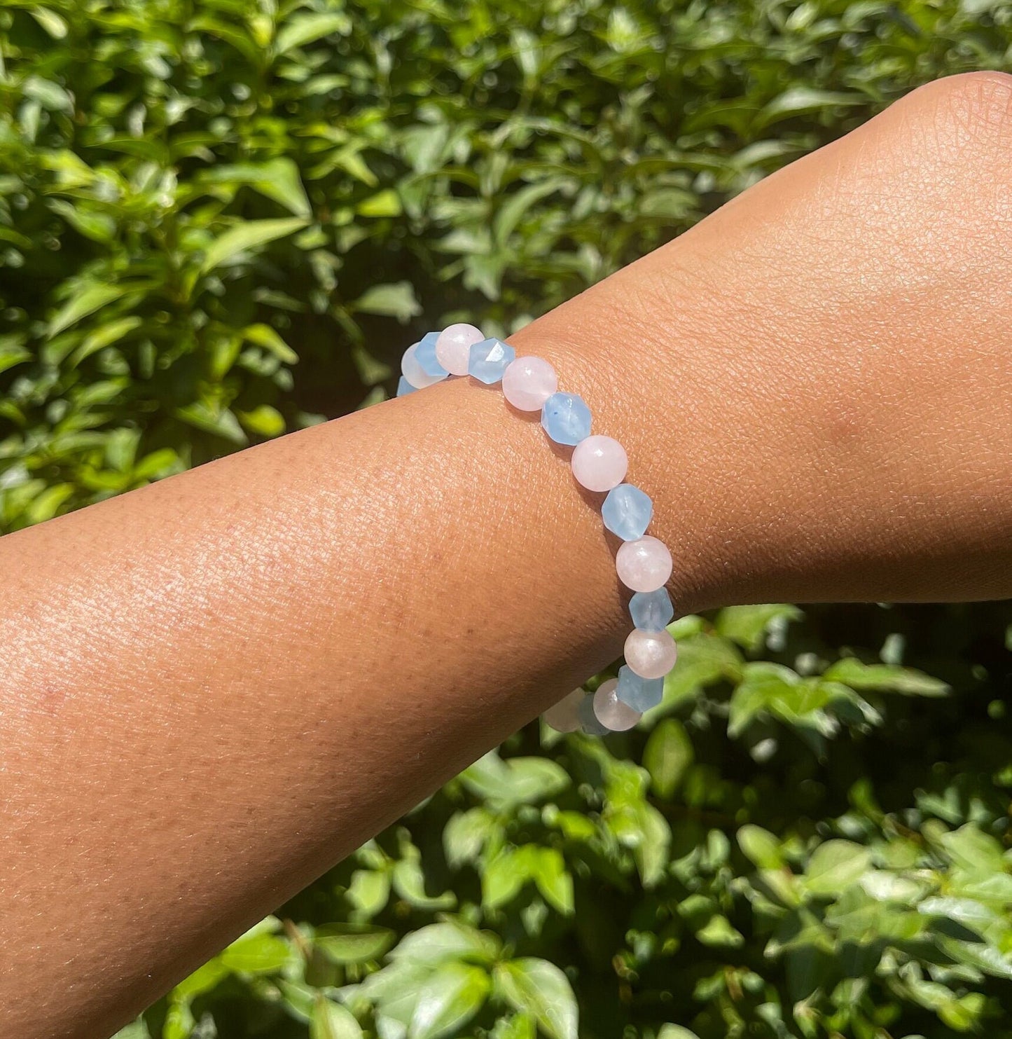 Rose Quartz and Aquamarine  Bracelet, Healing Crystal Bracelets, Gemstone Beaded Bracelet, Handmade Jewelry, Handmade Gift, Gift for Her