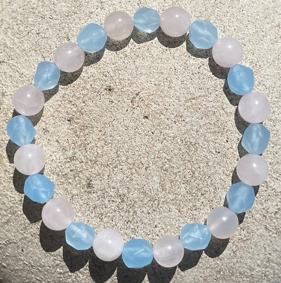 Rose Quartz and Aquamarine  Bracelet, Healing Crystal Bracelets, Gemstone Beaded Bracelet, Handmade Jewelry, Handmade Gift, Gift for Her