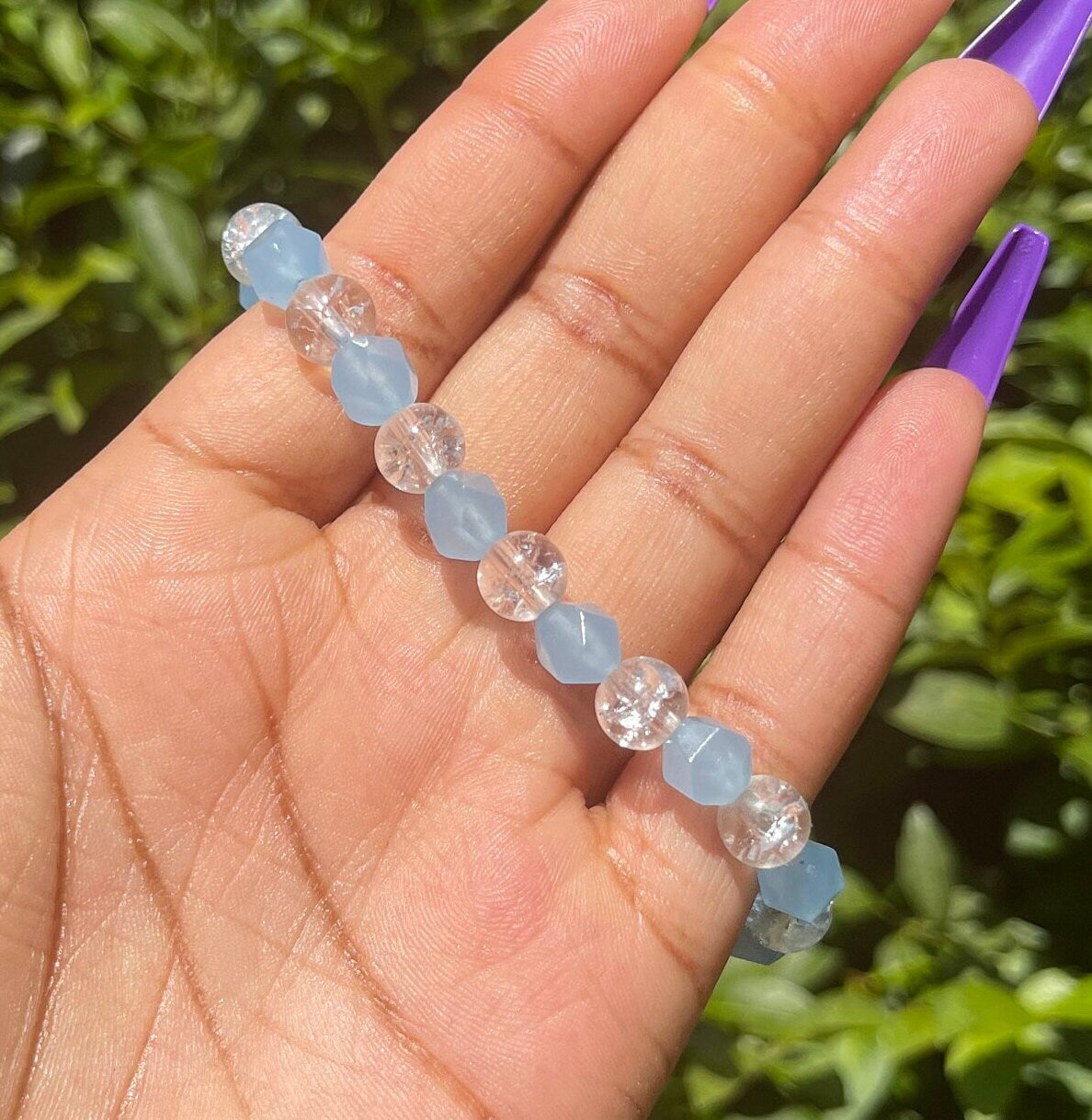 Aquamarine and Cracked Quartz Bracelet