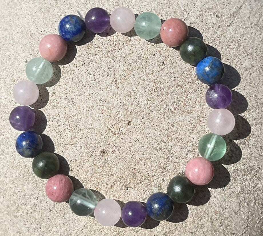 MS support Bracelet, Healing Crystal Bracelet, Gemstones, Stretch Bracelet, Yoga Jewelry, Protection, Natural Healing Stones, Rose Quartz