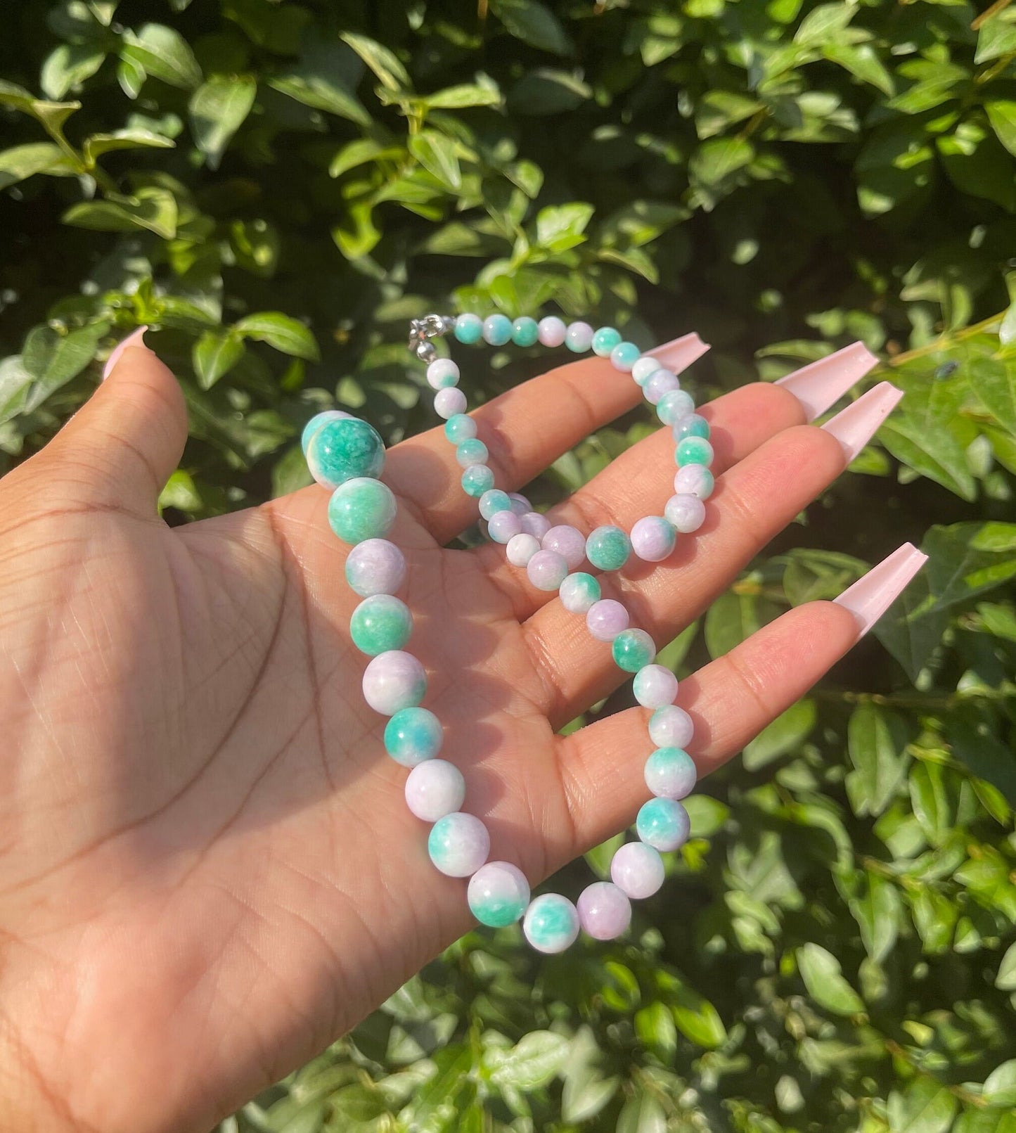 Pink Green Jade Necklace, Crystal Necklace, Big Beaded Necklace, Healing Crystals, Bold Statement Jewelry, Gemstone Jewelry, Unique Gifts