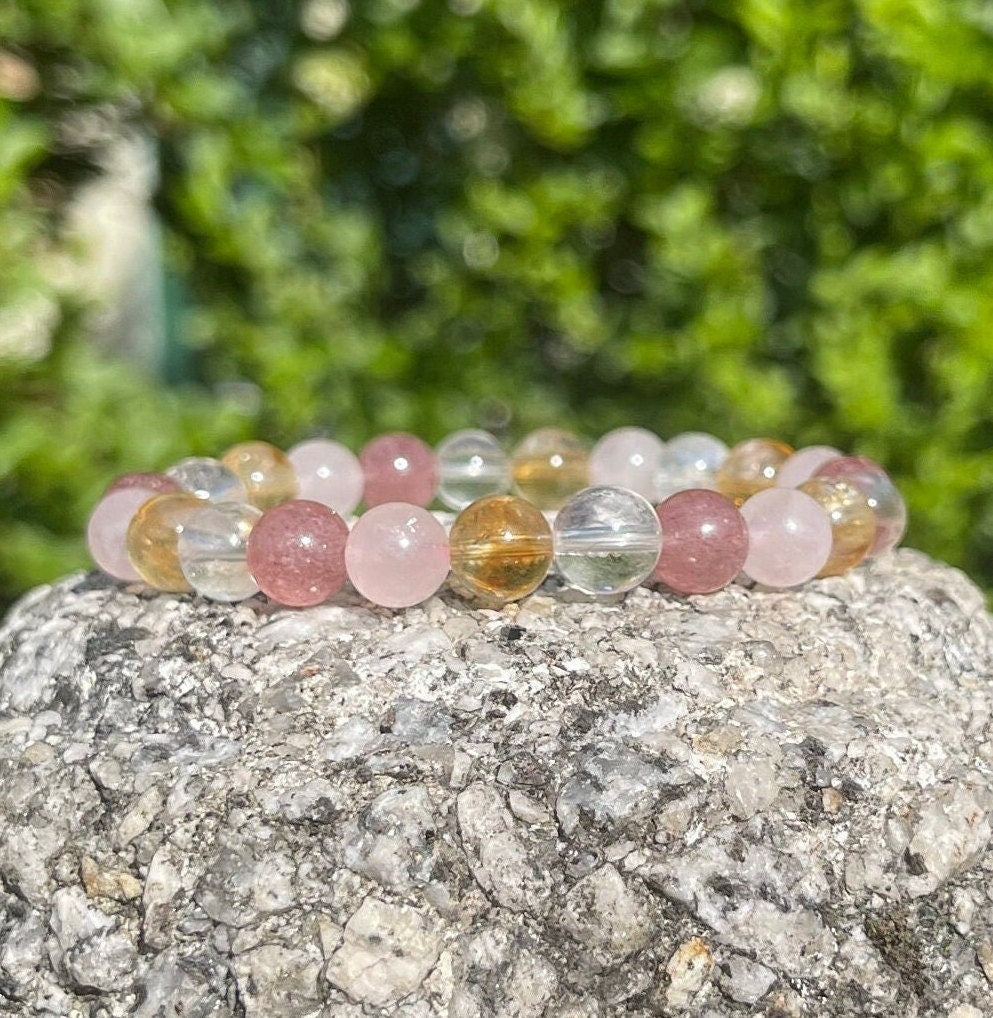 Self Love Bracelet, Healing Crystals, Mixed Quartz, Handmade Bracelets, Chakra Stones, Confidence Crystal Gifts, Rose Quartz, Gift for her