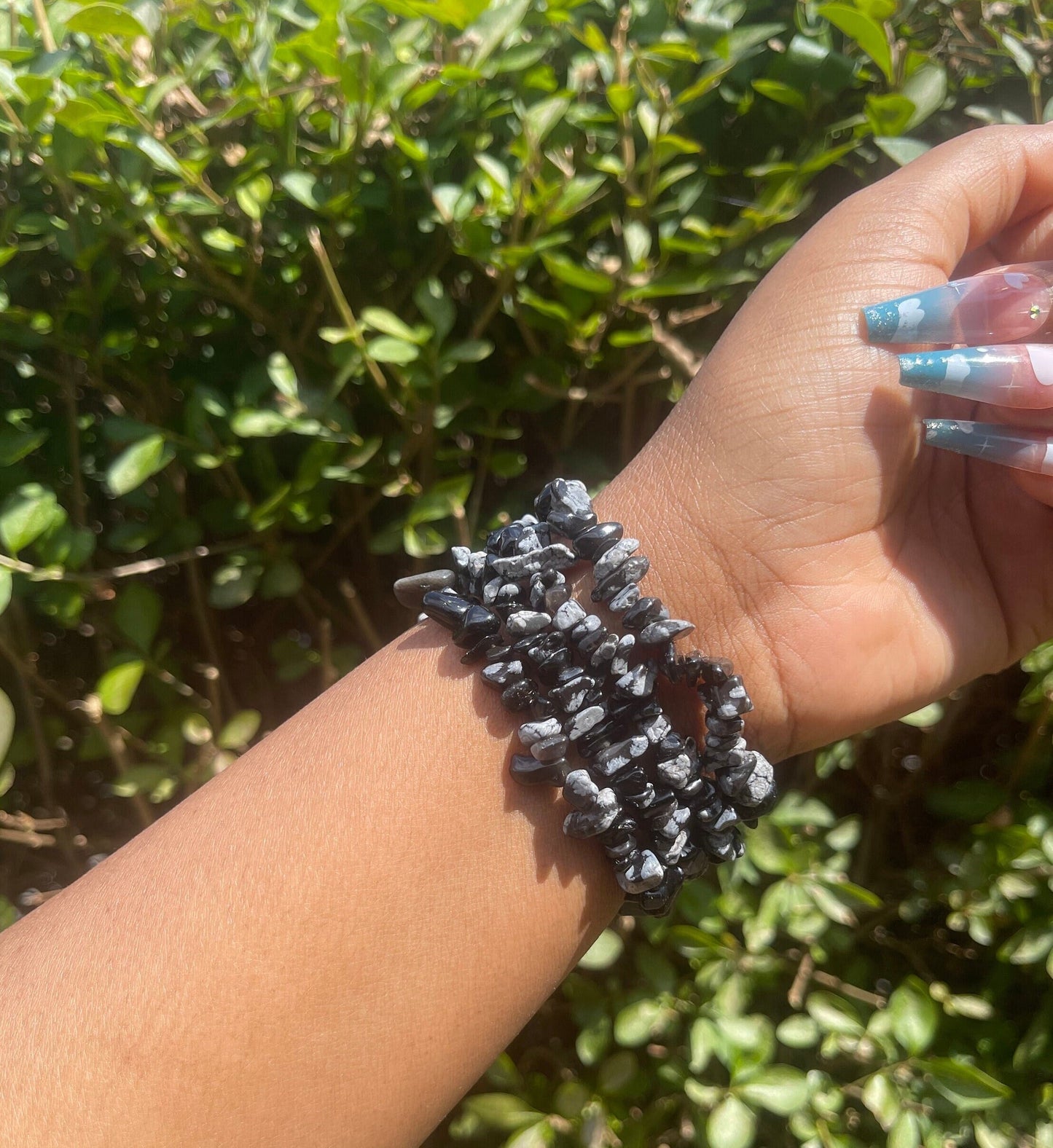 Snowflake Obsidian Chip Bracelet