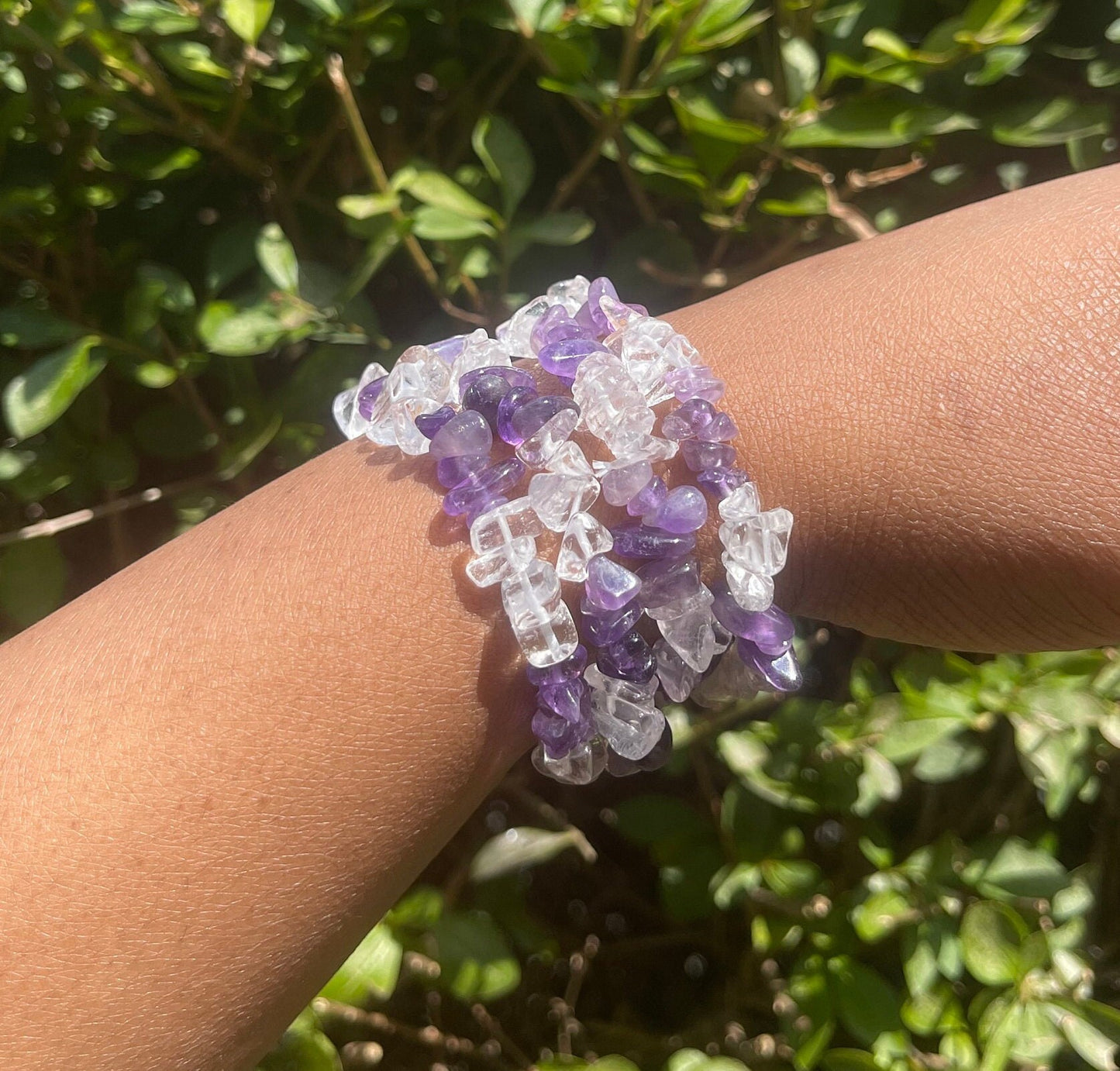 Amethyst & Clear Quartz Chip Bracelet