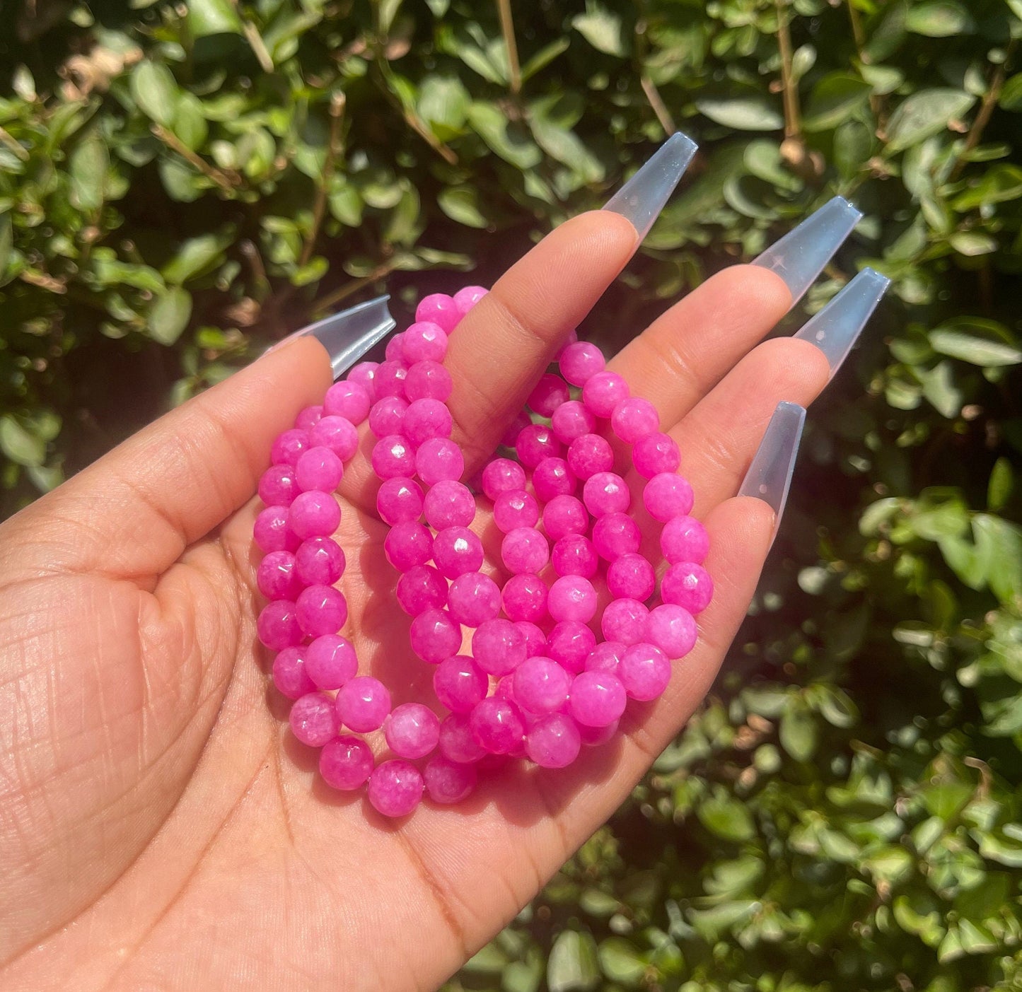 Hot Pink Jade Bracelet, Healing Crystals, Handmade Summer Jewelry, Birthday Gift, Pink Beads Bracelet, Gemstone Bracelets, Gift for her