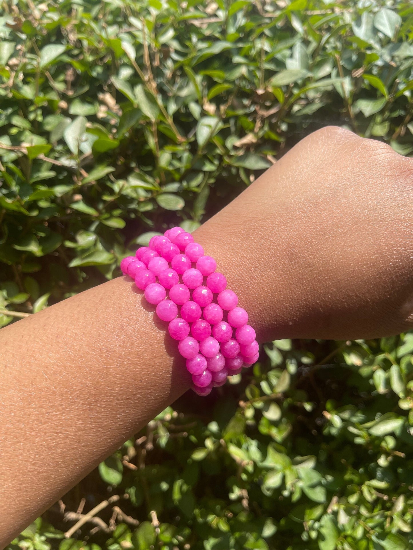 Hot Pink Jade Bracelet, Healing Crystals, Handmade Summer Jewelry, Birthday Gift, Pink Beads Bracelet, Gemstone Bracelets, Gift for her