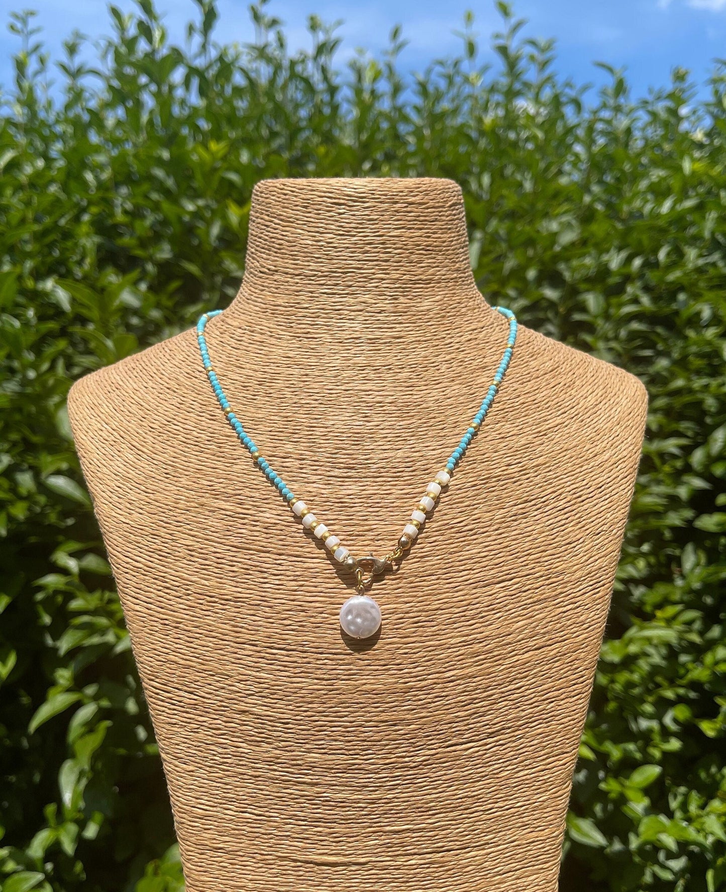 Turquoise Pearl Choker, Dainty Jewelry, Gemstone, Healing Crystals, Beads Necklace, Minimalistic, Blue Crystal Necklace, Natural Stone