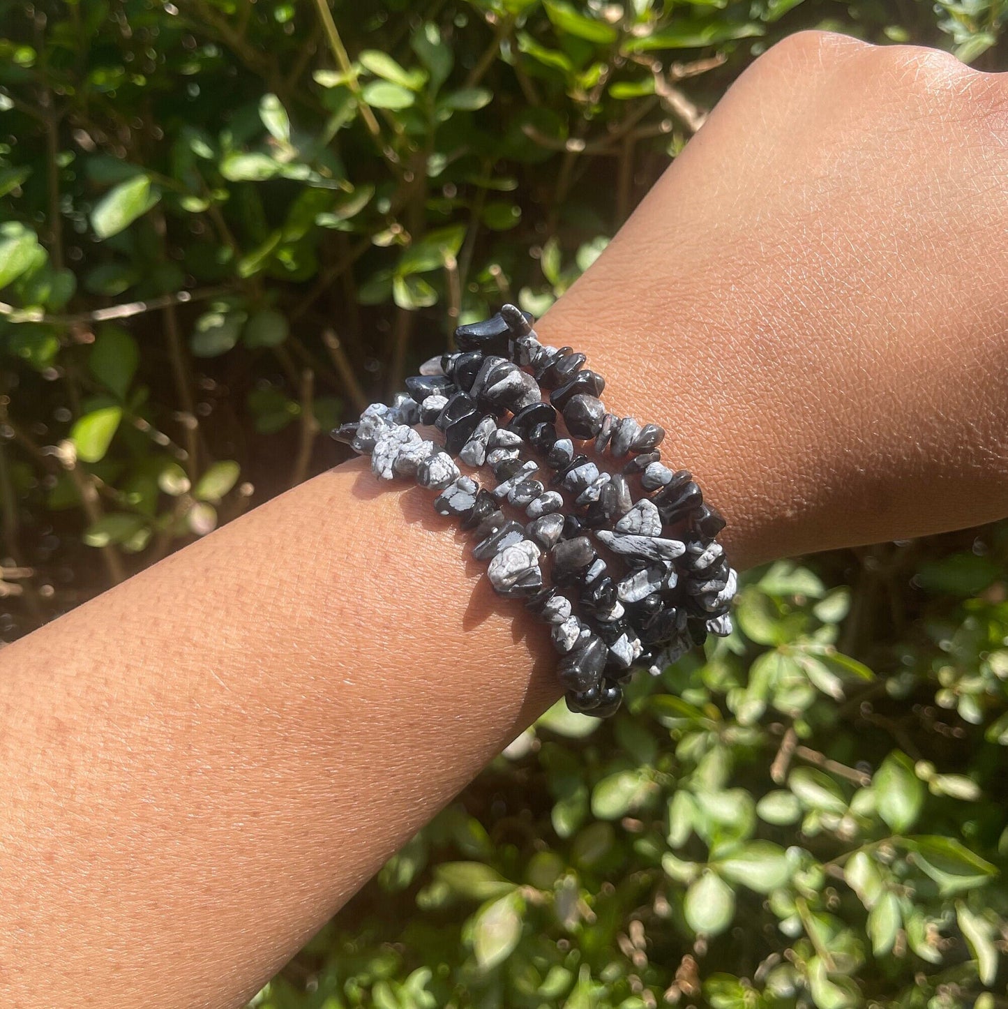 Snowflake Obsidian Chip Bracelet