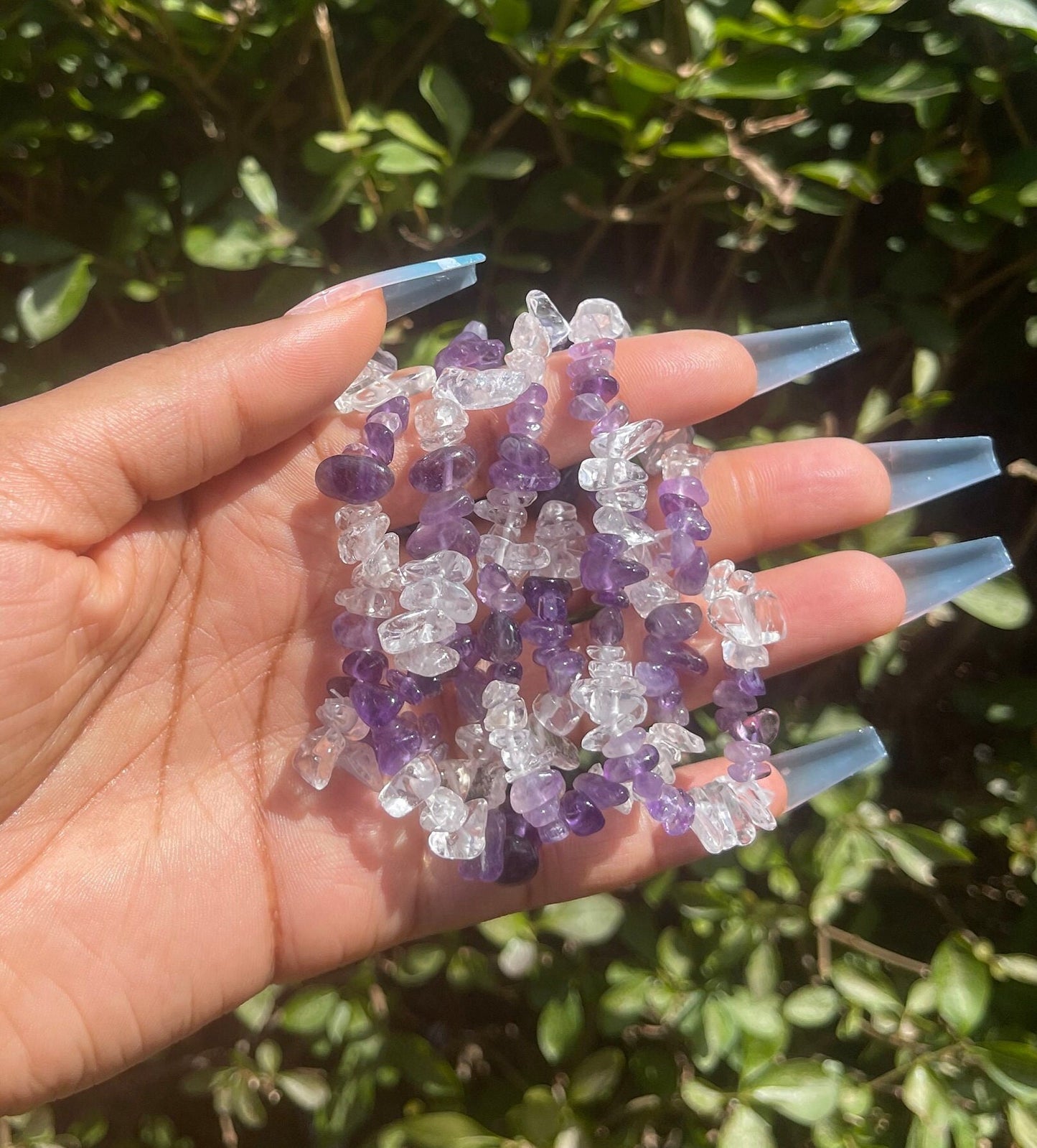 Amethyst & Clear Quartz Chip Bracelet