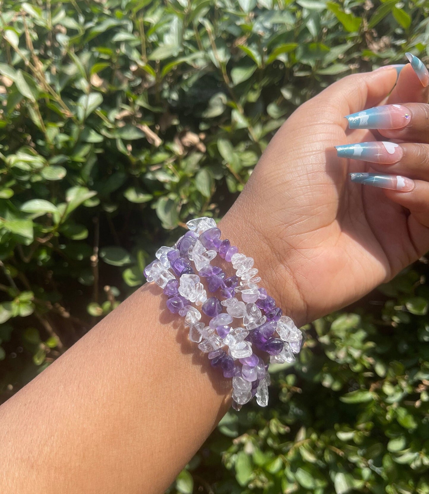 Amethyst & Clear Quartz Chip Bracelet