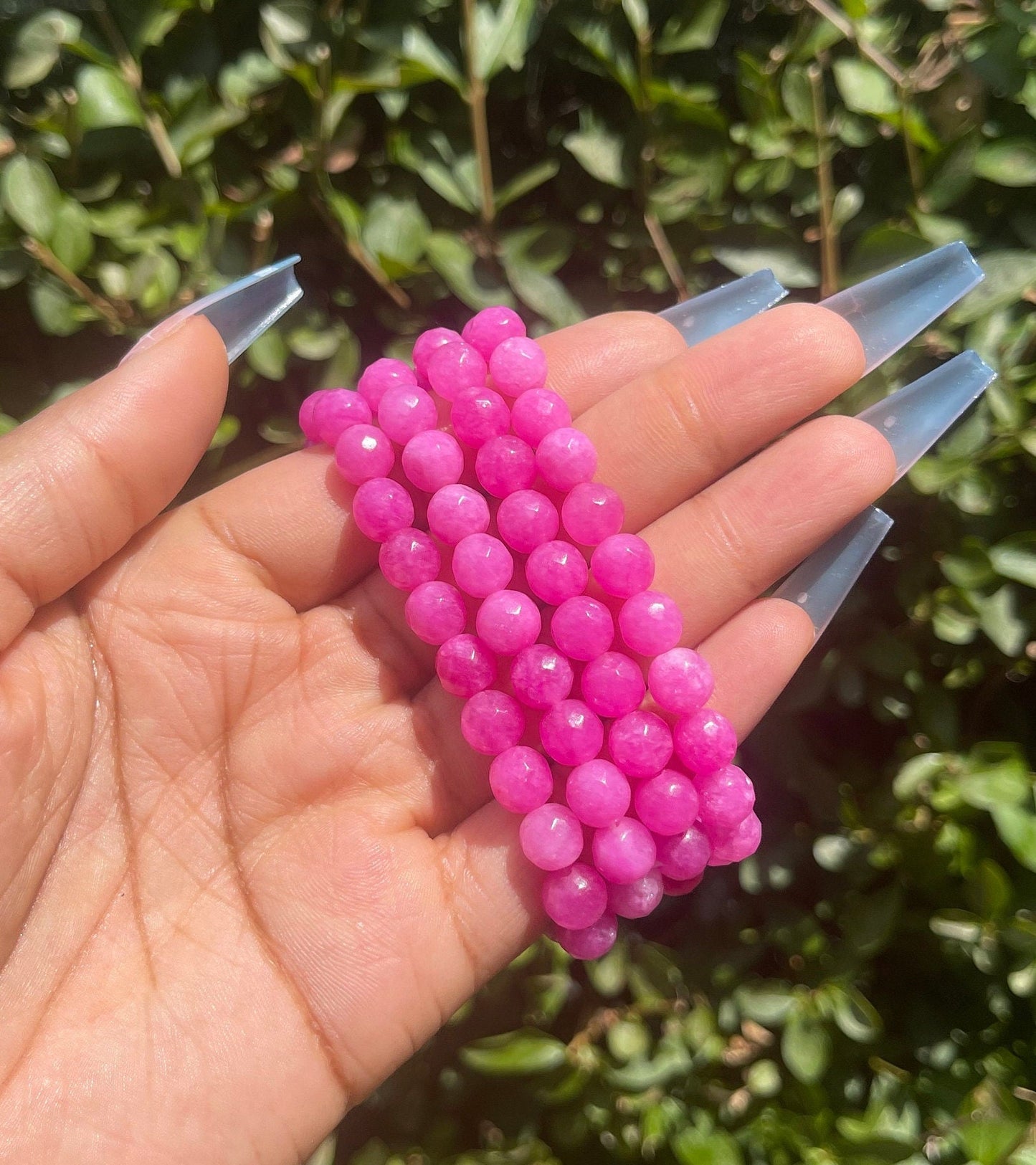 Hot Pink Jade Bracelet, Healing Crystals, Handmade Summer Jewelry, Birthday Gift, Pink Beads Bracelet, Gemstone Bracelets, Gift for her