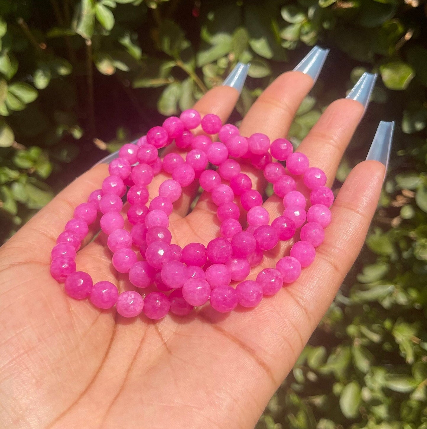 Hot Pink Jade Bracelet, Healing Crystals, Handmade Summer Jewelry, Birthday Gift, Pink Beads Bracelet, Gemstone Bracelets, Gift for her