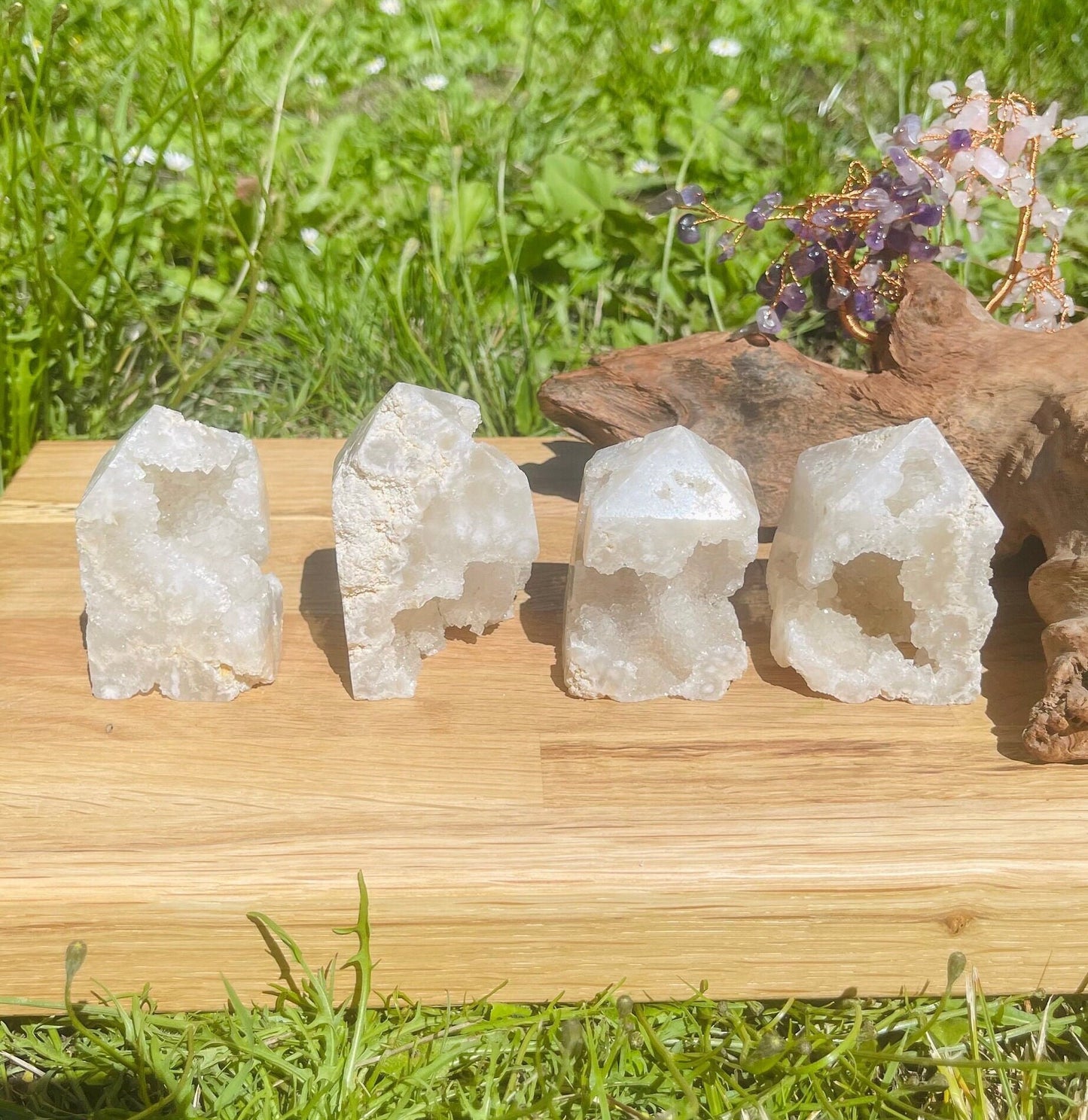 Druzy White Agate Clusters