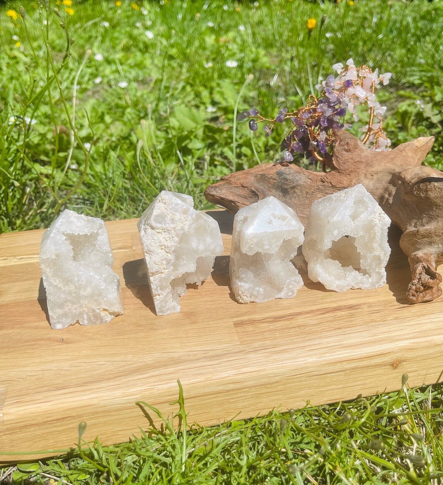 Druzy White Agate Clusters