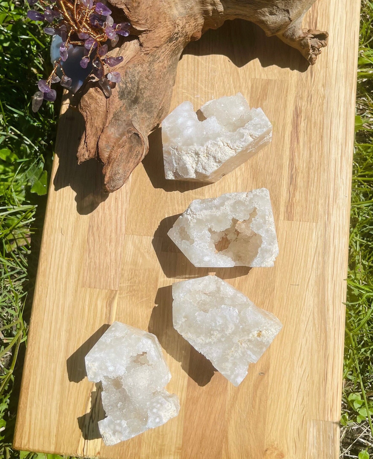 Druzy White Agate Clusters