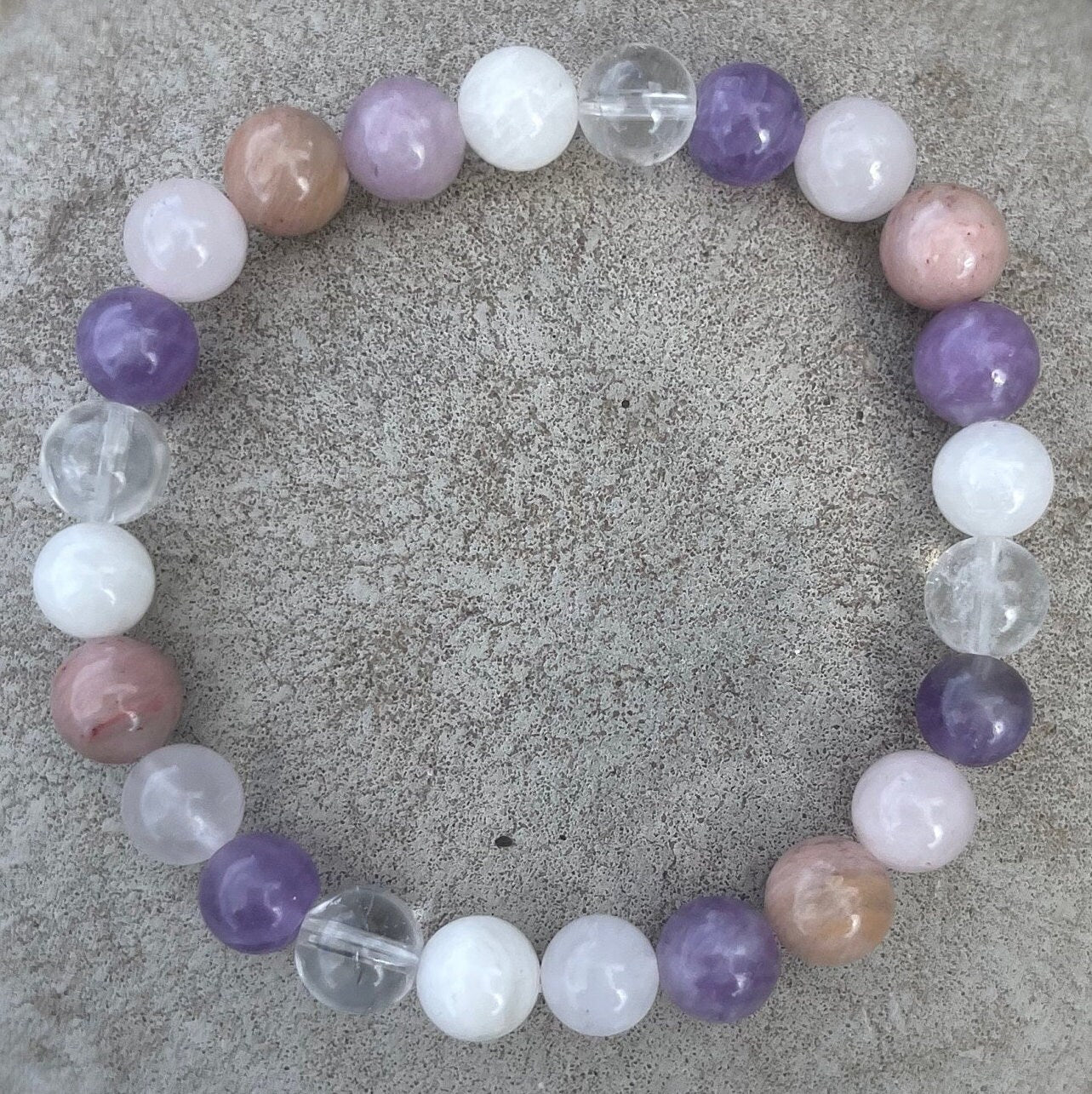 Grief and Loss Bracelet, Grief Support Bracelet, Gemstones for Inner Peace, Chakra Healing Crystal Bracelet, Lepidolite, Moonstone, Amethyst