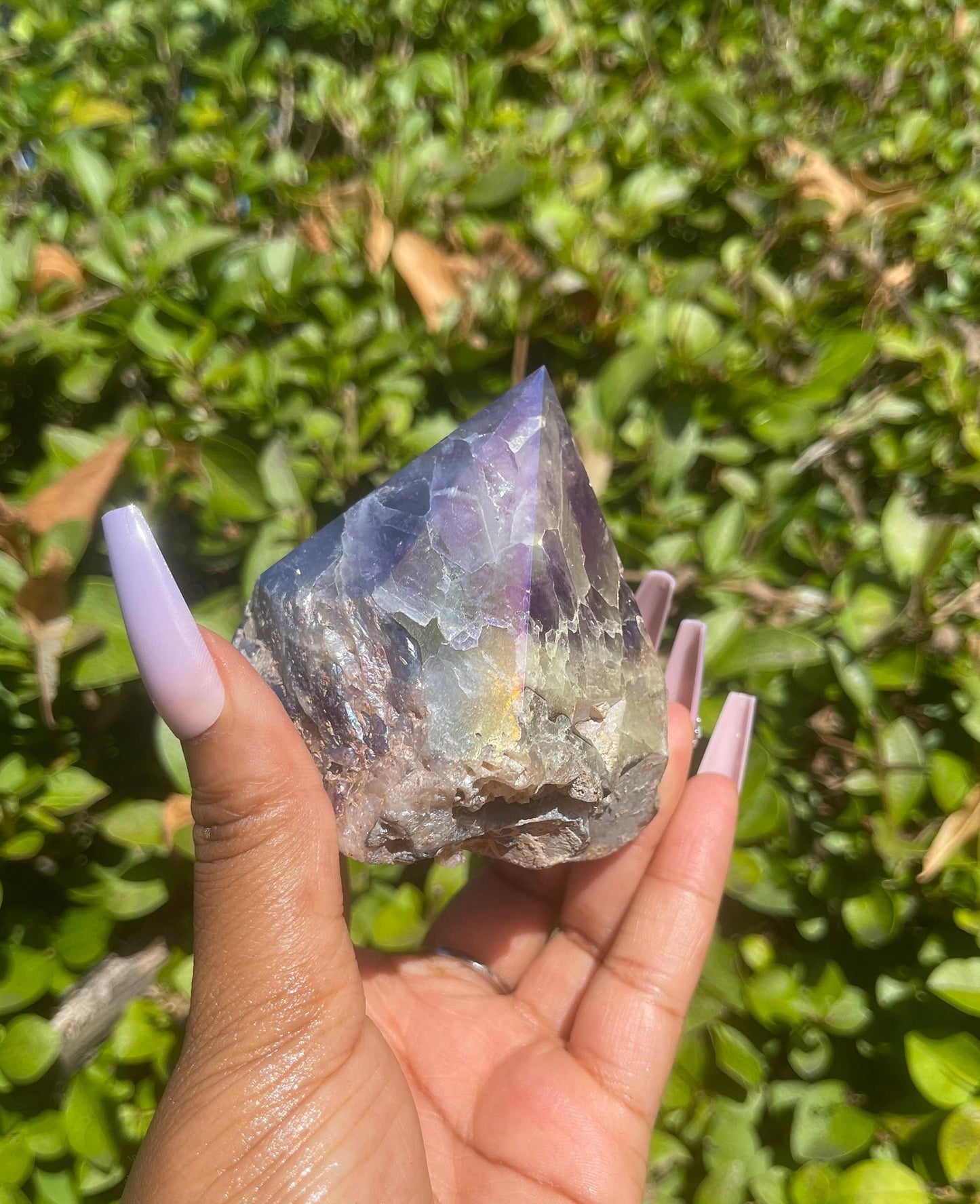 Aura Chevron Amethyst Half Polished Point