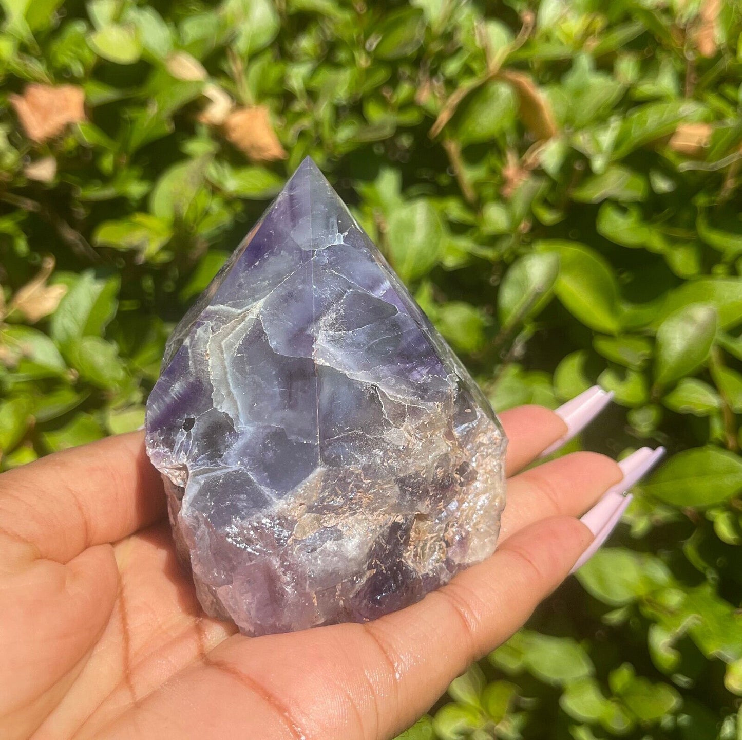 Aura Chevron Amethyst Half Polished Point