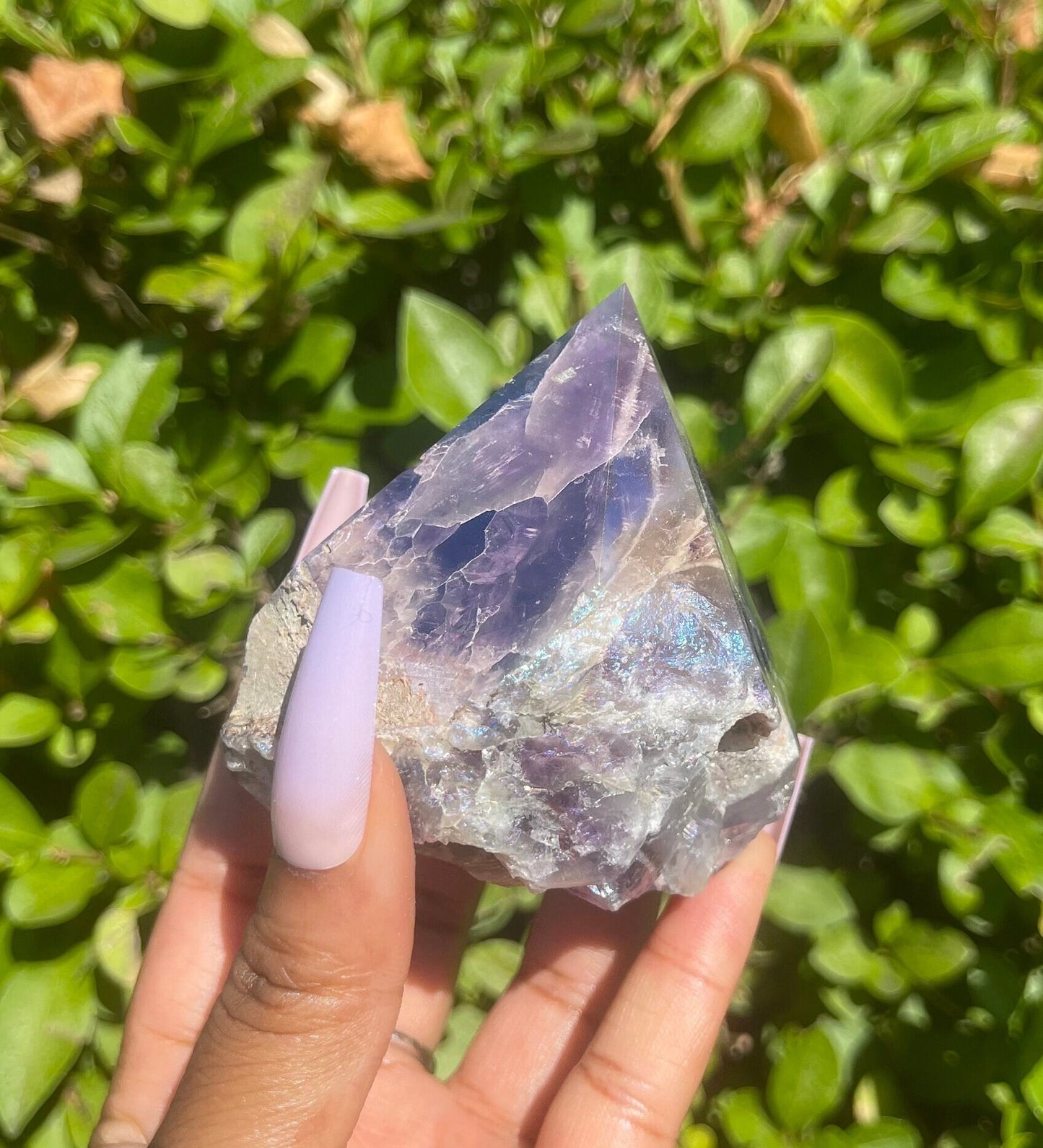 Aura Chevron Amethyst Half Polished Point