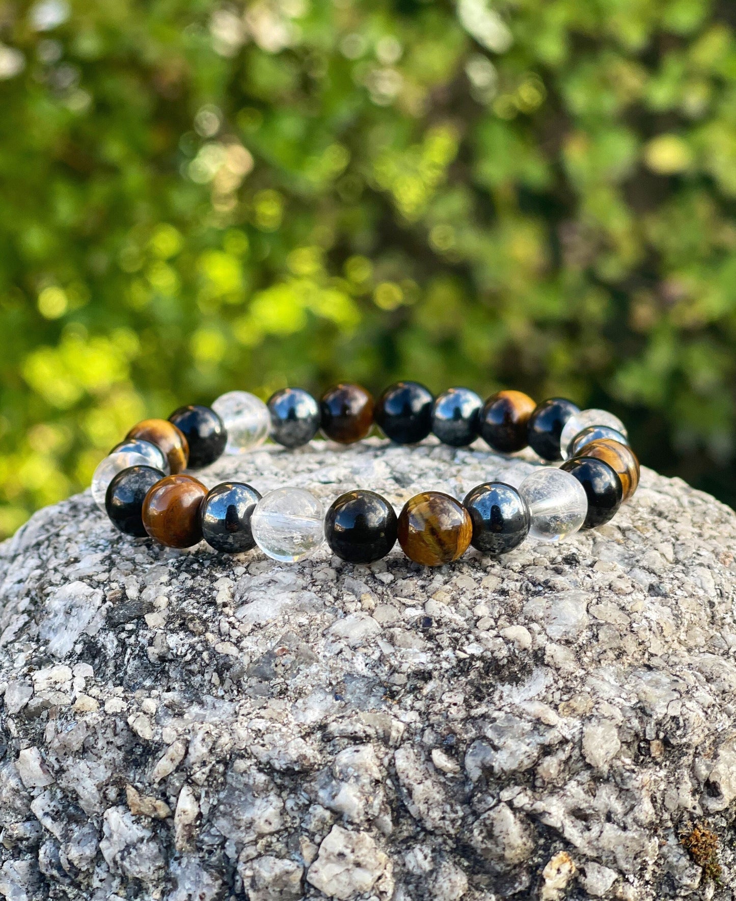 Protection Bracelet, Chakra Healing Bracelet, Gemstone Bracelet, Crystal Gifts, Mens Bracelet, Tiger Eye, Hematite, Clear Quartz, Obsidian