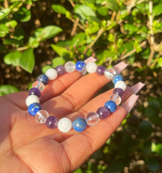 Migraine Support Bracelet, Healing Crystals, Headache Stress Support Bracelet, Chakra Bracelet, Gemstone Bracelet, Lapis Lazuli, Moonstone