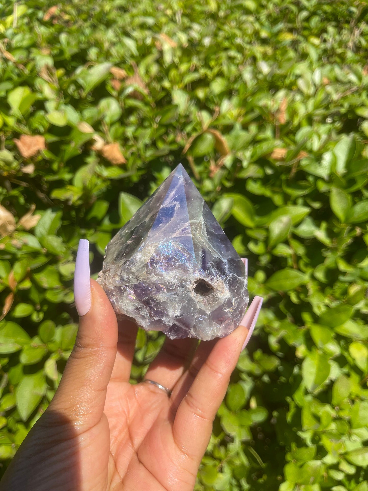 Aura Chevron Amethyst Half Polished Point