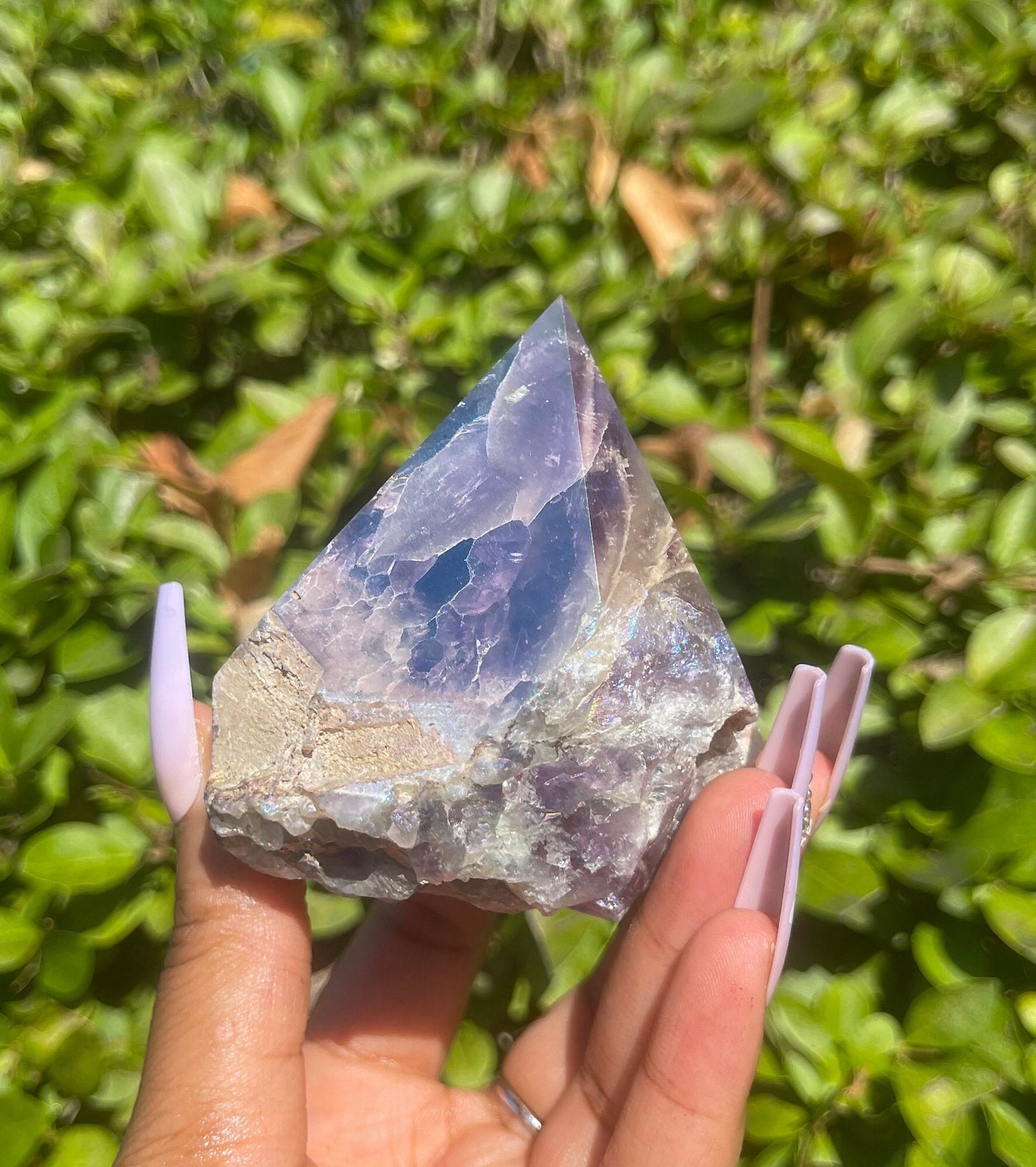 Aura Chevron Amethyst Half Polished Point