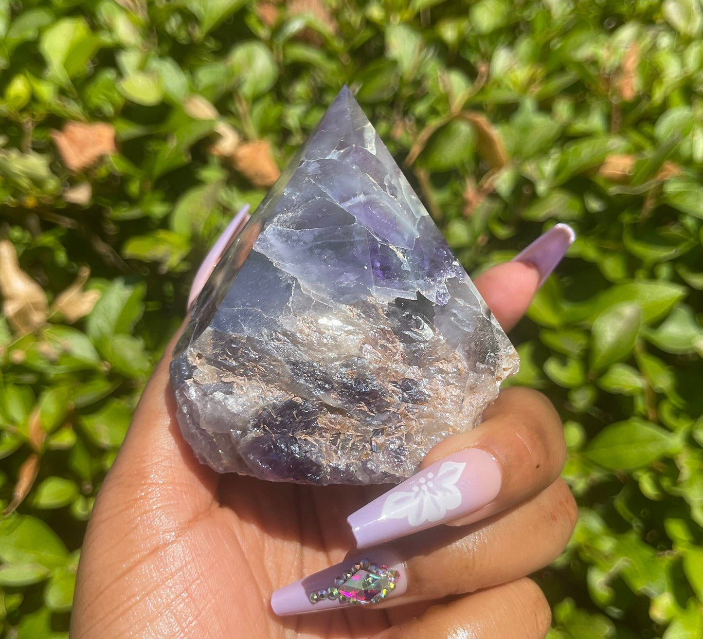 Aura Chevron Amethyst Half Polished Point