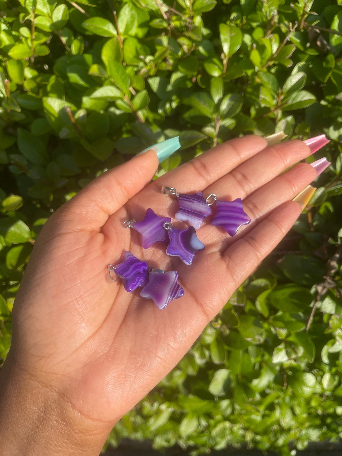 Purple Agate Star Necklace, Crystal Necklace, Gemstones, Healing Crystals, Onyx Stripped Necklace, Purple Crystal Carvings, Natural Stones