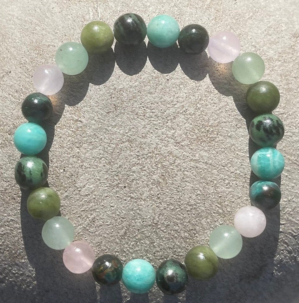 Heart Chakra Bracelet, Healing Crystals, Natural Gemstones, Green Jade, 8mm Beads Bracelet, Handmade Jewelry, Meditation Yoga Jewellery