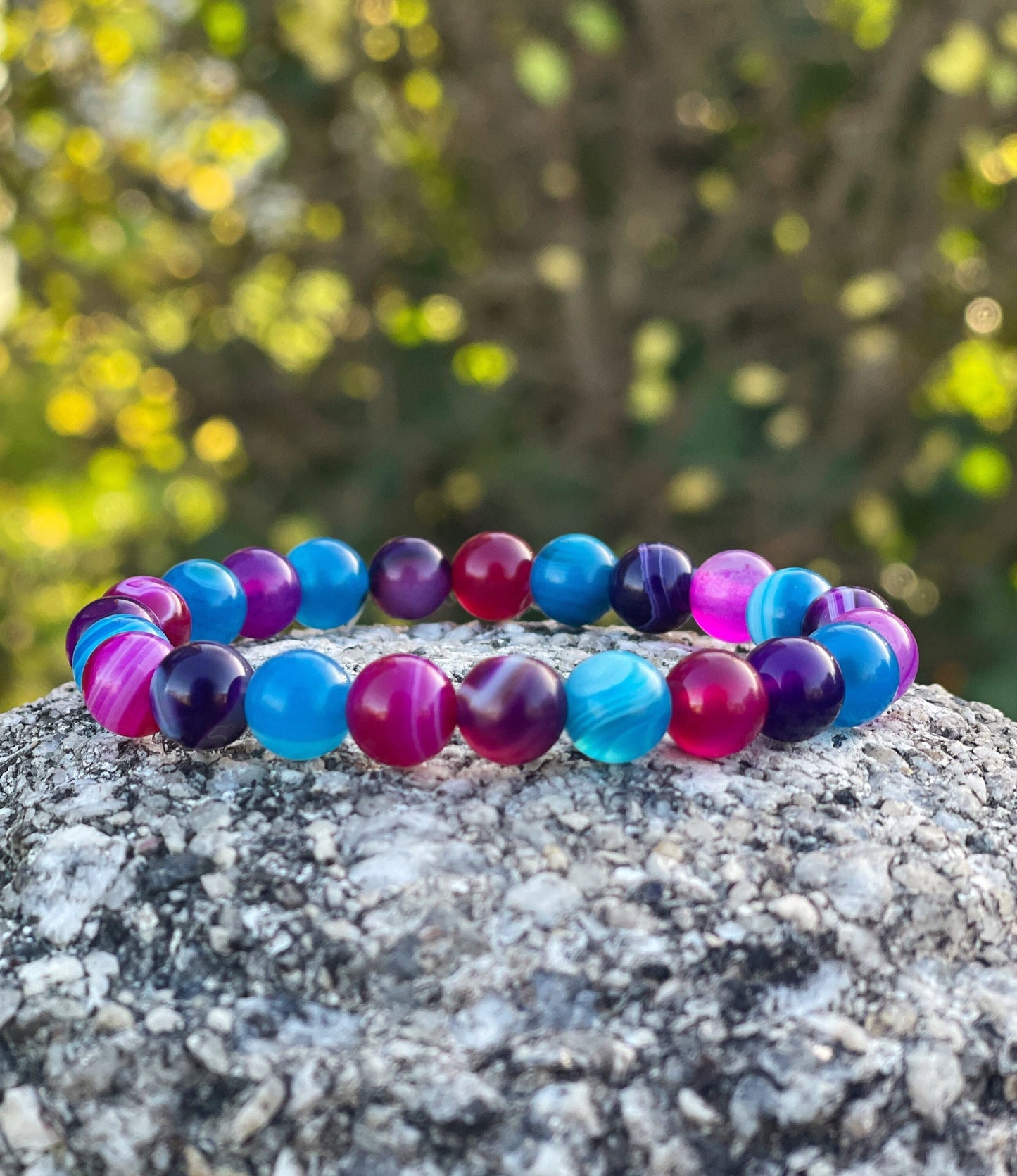 Mixed Agate Bracelet, Healing Crystals, Pink Blue Purple Agate Bracelet, Healing Bracelet, Energy Healing, Gemstone Bracelet, Crystal Beads