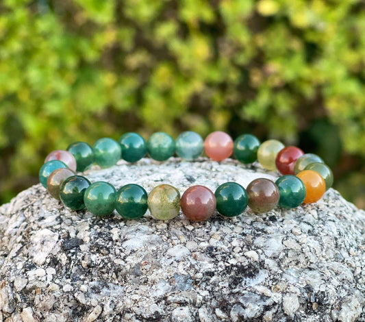 Indian Agate Bracelet, Gemstone Healing Crystal Bracelet, Women Bracelet, Men Bracelet, Chakra Healing Energy Protection, Natural Stones