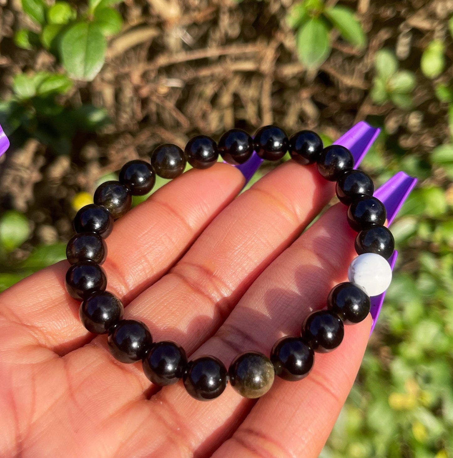 Obsidian Howlite Bracelet, Crystal Bracelets, Handmade Jewelry, Chakra Stretchy Bracelet, Gift for him, Gift for Her, Natural Gemstone Beads