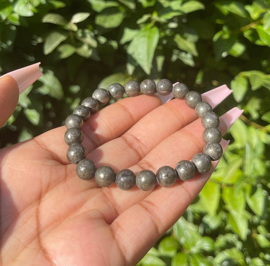 Pyrite Bracelet, Good Luck Bracelet, Mens Beaded Bracelet, Gemstone Bracelet, Attract Money, Natural Pyrite, Healing Crystals, Chakra