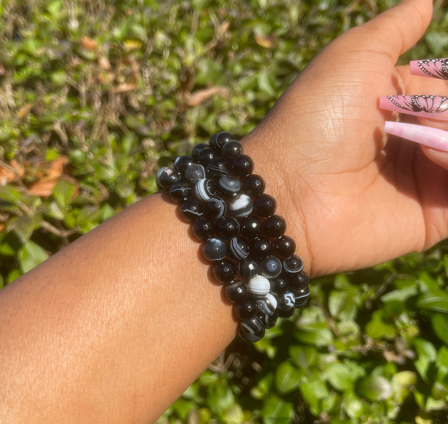 Faceted Black Agate Bracelet