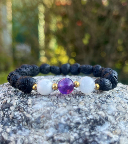 Amethyst Lava Howlite Moonstone Bracelet