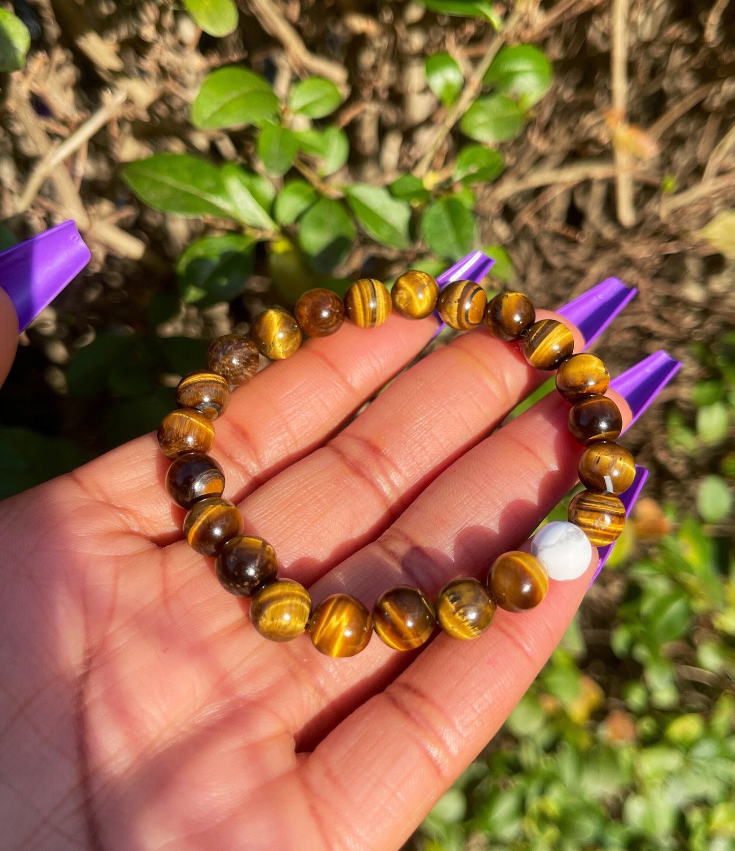 Howlite Tiger Eye Bracelet, Healing Crystals, Mens Bracelet Bead, Gemstone Beaded Bracelets for Men Women, Boyfriend Gift, Gift for Him