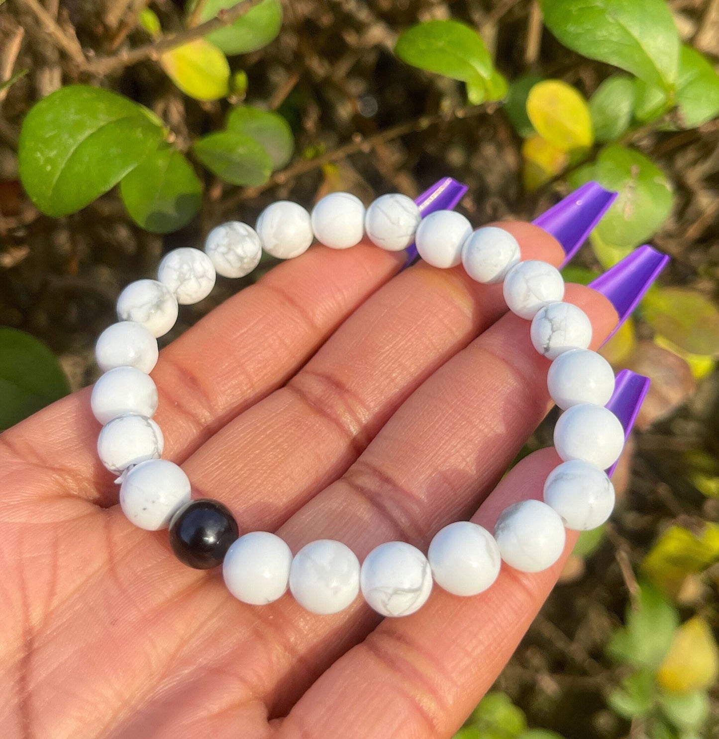 Howlite with Obsidian Bracelet, Healing Crystals, Beaded Bracelets for Men and Women, Gemstone Bracelet, Gift for Him, Semi Precious Stones