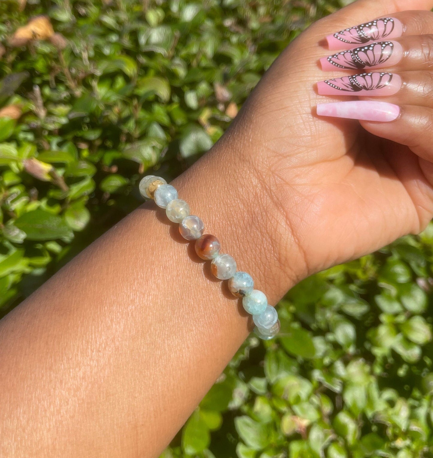 Coral and Blue Agate Bracelet